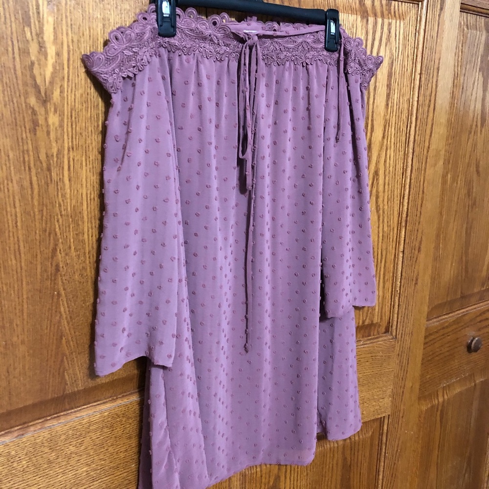 dusty rose off-the-shoulder boho chic dress